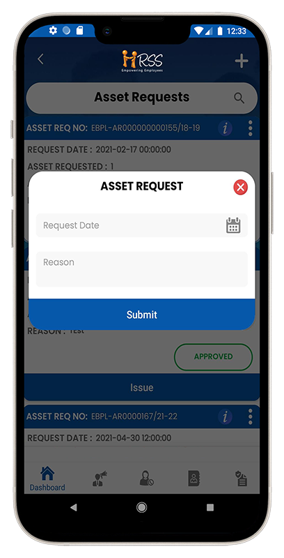 Asset management software to raise request for assets