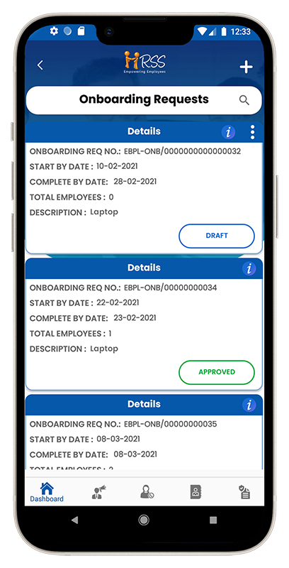 Employee onboarding software to record onboarding request