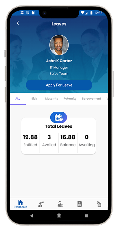 HRSS360 HR Software app to track real time leave details