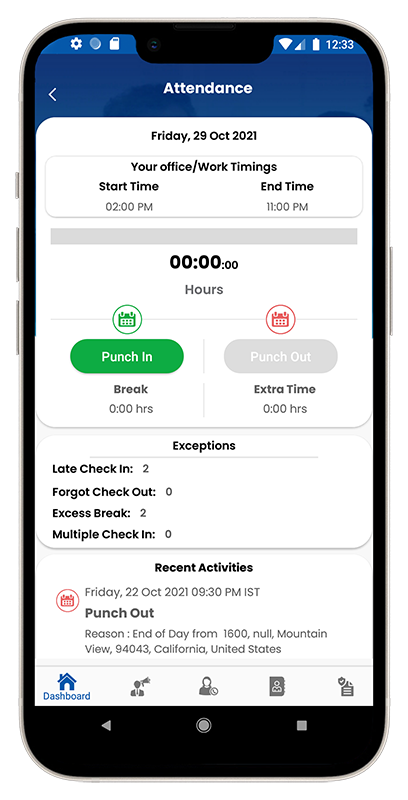 Real time attendance software to record employee's time